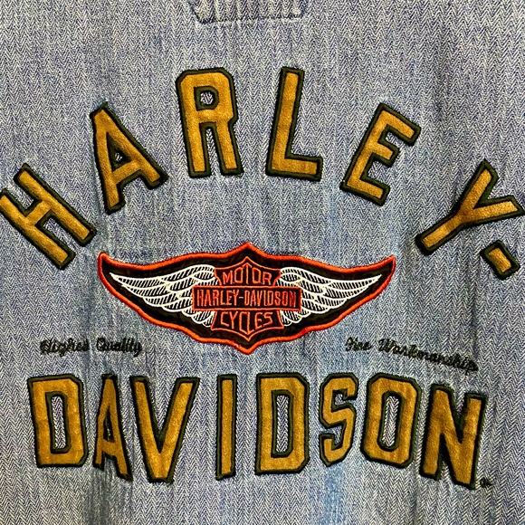 EUC VINTAGE HARLEY-DAVIDSON DENIM BUTTON DOWN SHIRT - Picture 2 of 13